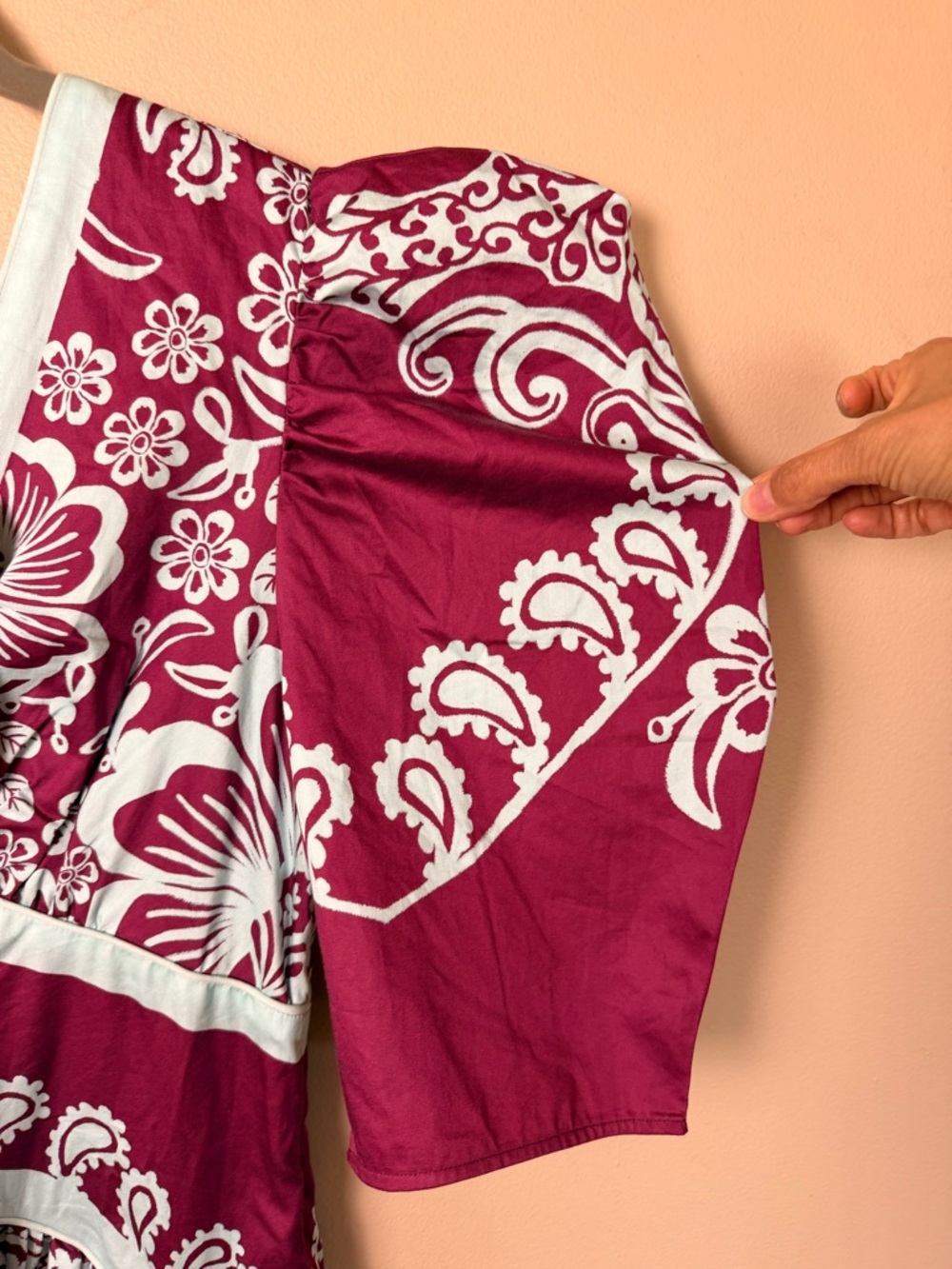 Farm Rio x Anthropologie Burgundy Blue Print puff sleeve Dress Size XS NWT - Picture 8 of 11